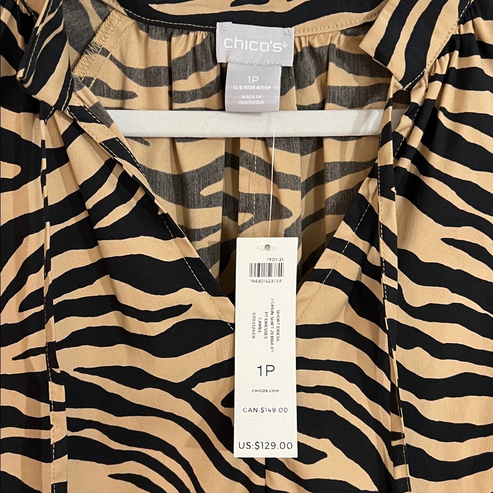 NWT Chico’s Poplin Shift Zebra Print Dress - Picture 2 of 3
